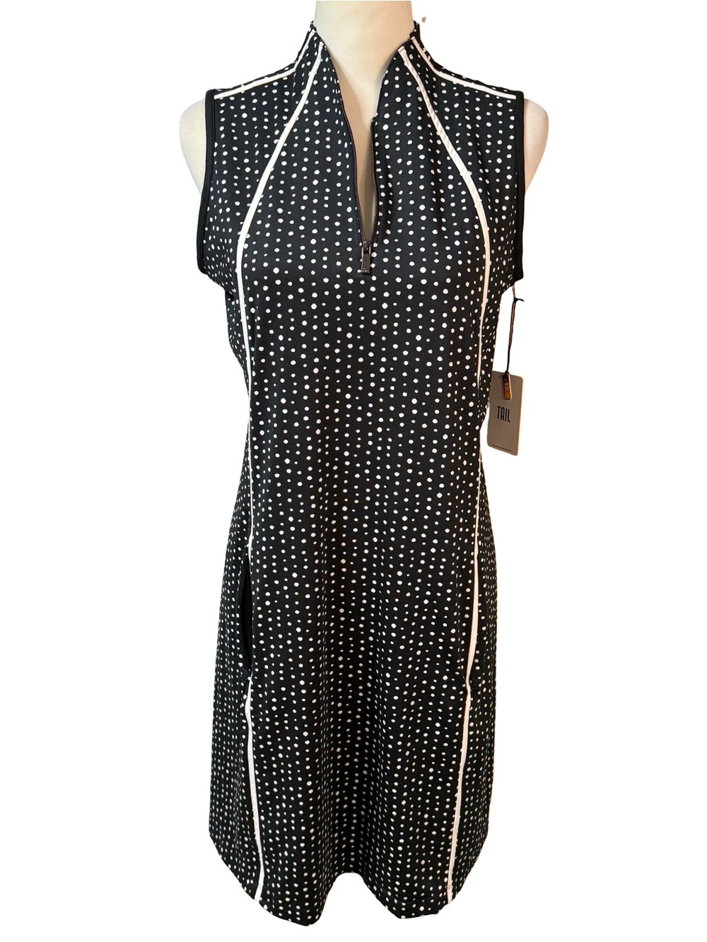 Tail Sleeveless Mika Stardust Black Polka Dot Zip-Front Dress GX0829-P213 NWT